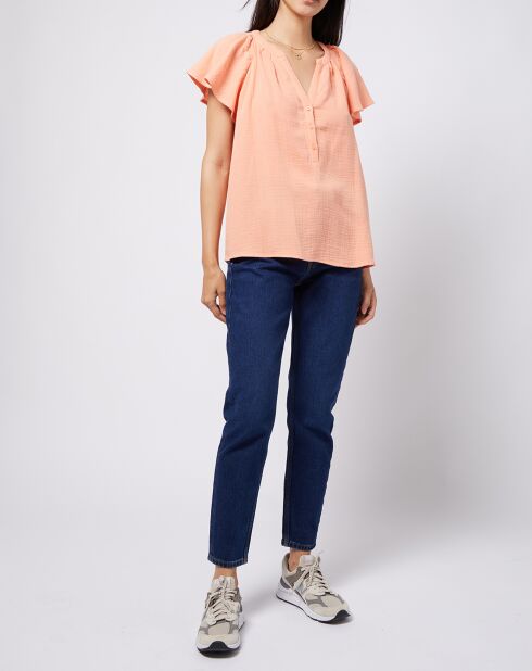 Blusa de gasa de algodón color melocotón