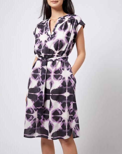 Robe chemise en Coton à ceinture tie & dye violette