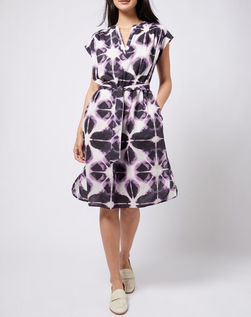Robe chemise en Coton à ceinture tie & dye violette