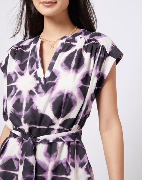 Robe chemise en Coton à ceinture tie & dye violette