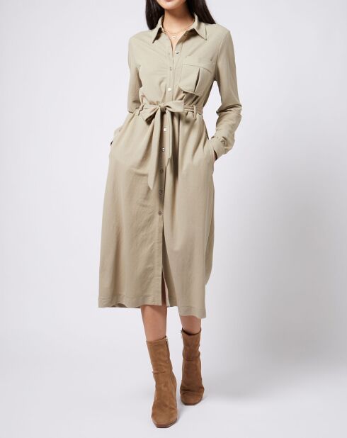 Robe-chemise dotée d'une ceinture à nouer kaki clair