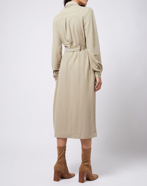 Robe-chemise dotée d'une ceinture à nouer kaki clair