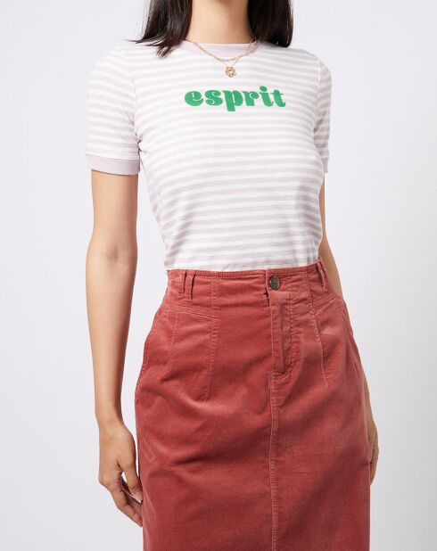 T-Shirt en Coton à rayures écru/gris/vert