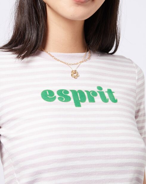 T-Shirt en Coton à rayures écru/gris/vert