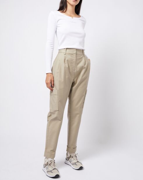 Pantalon en Toile de coton type cargo beige