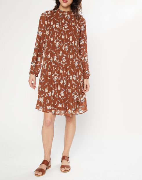 Robe plissée à imprimé fleurs marron/bleu
