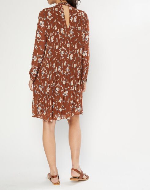 Robe plissée à imprimé fleurs marron/bleu