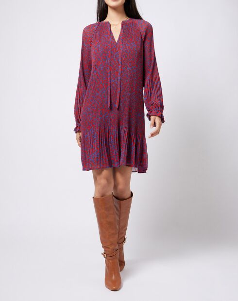 Robe blousante en voile plissé rouge/bleu