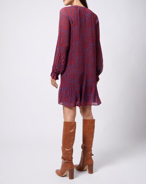 Robe blousante en voile plissé rouge/bleu