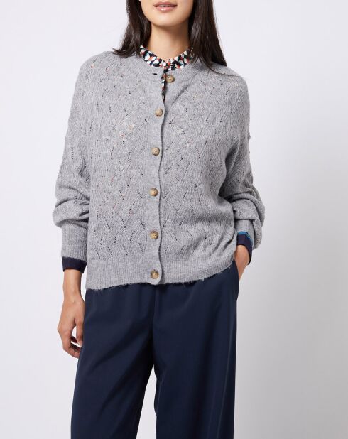 Gilet court en Maille mélangée dentelle gris moyen