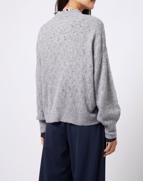 Gilet court en Maille mélangée dentelle gris moyen