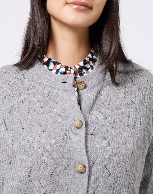 Gilet court en Maille mélangée dentelle gris moyen