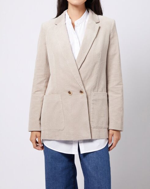 Veste blazer en velours de coton côtelé beige