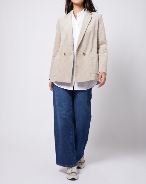 Veste blazer en velours de coton côtelé beige