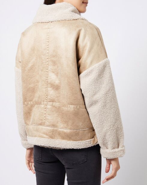 Manteau court aviateur détails fourrés sherpa beige