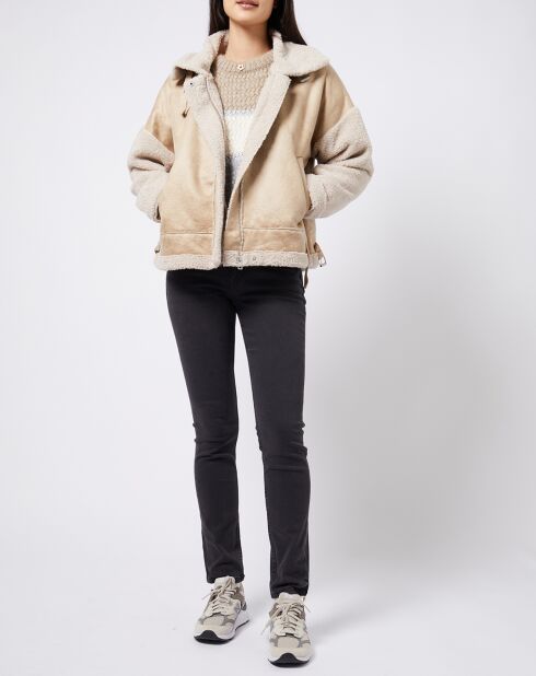Manteau court aviateur détails fourrés sherpa beige