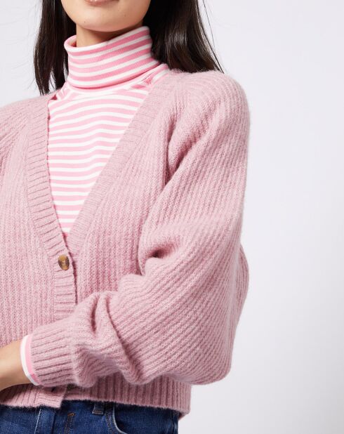 Cardigan court en Laine & Alpaga mélangés rose clair