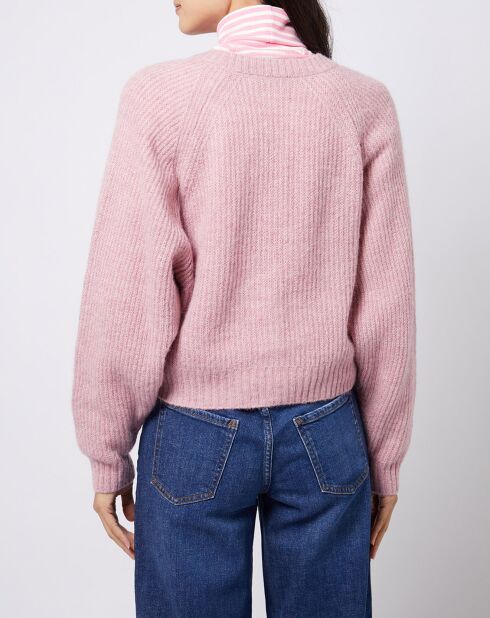 Cardigan court en Laine & Alpaga mélangés rose clair