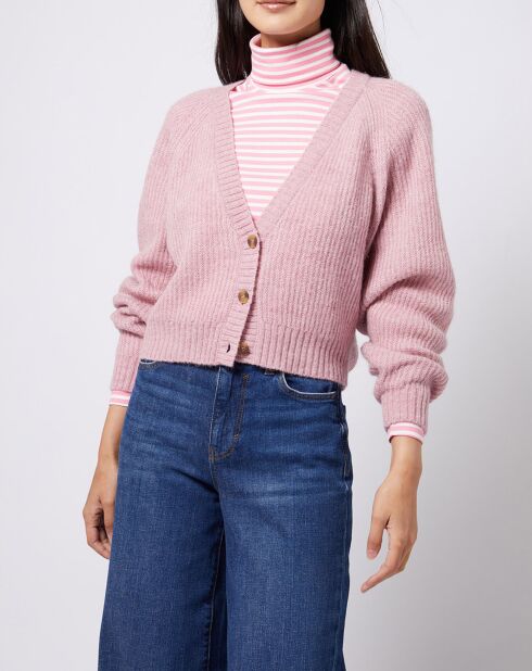 Cardigan court en Laine & Alpaga mélangés rose clair