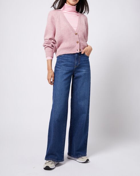 Cardigan court en Laine & Alpaga mélangés rose clair