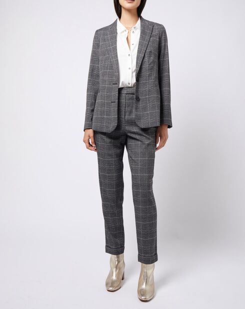 Pantalon carotte Prince de Galles lurex gris
