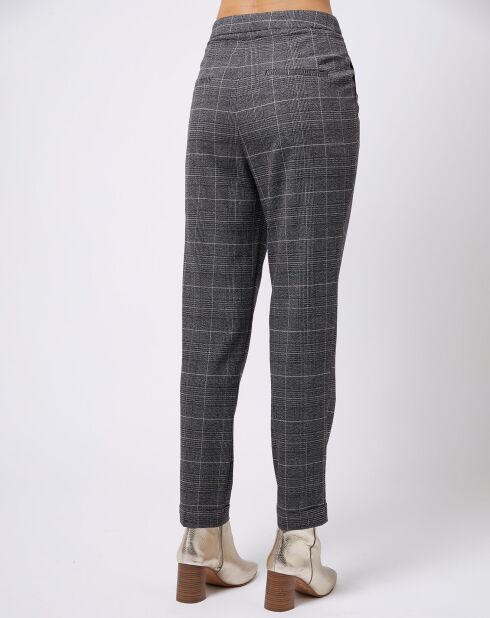 Pantalon carotte Prince de Galles lurex gris