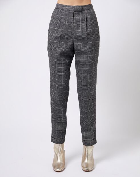 Pantalon carotte Prince de Galles lurex gris