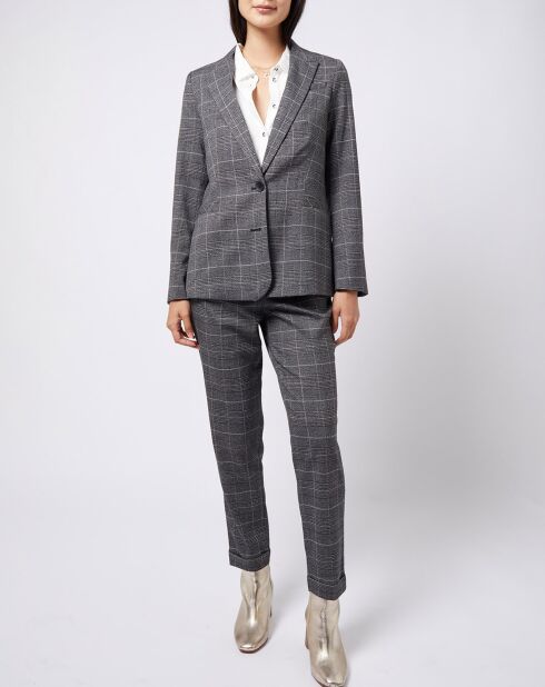 Pantalon carotte Prince de Galles lurex gris