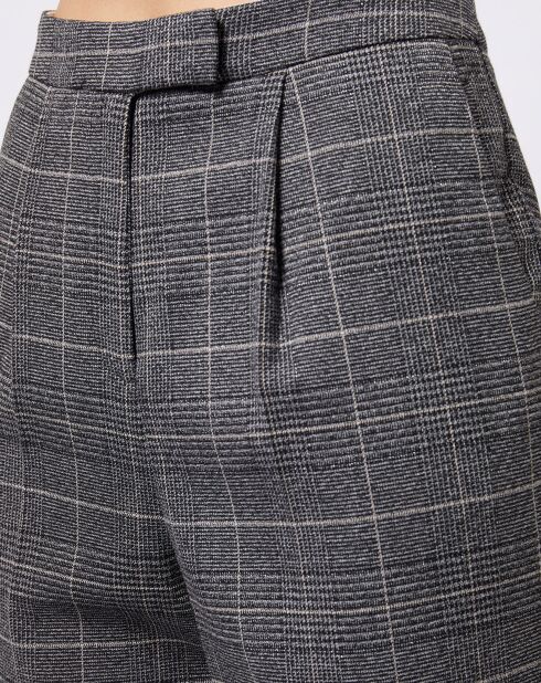 Pantalon carotte Prince de Galles lurex gris