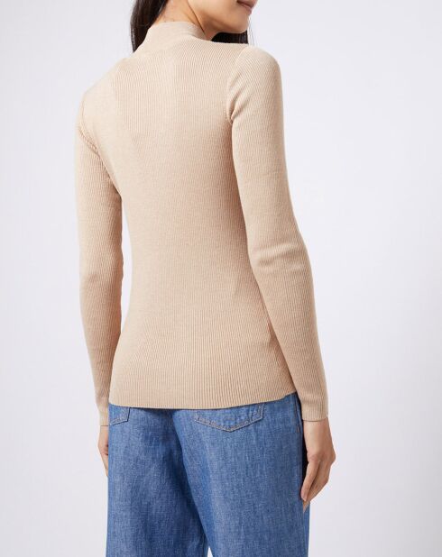 Pull fin en Maille mélangée col montant beige