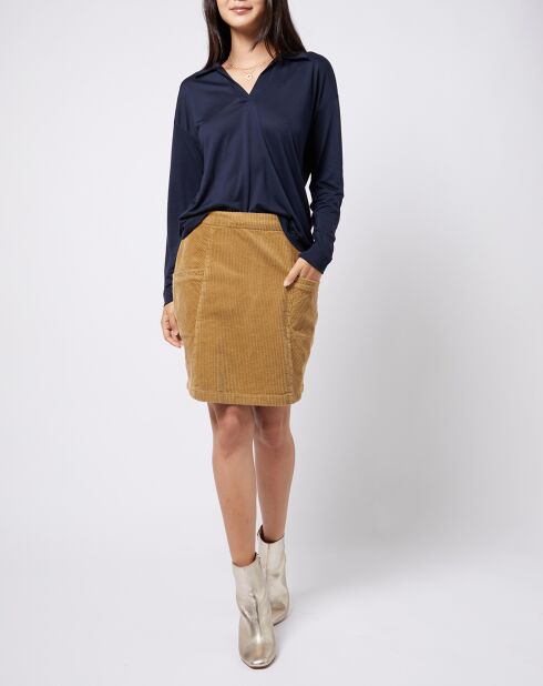 Jupe courte en Velours de Coton côtelé camel