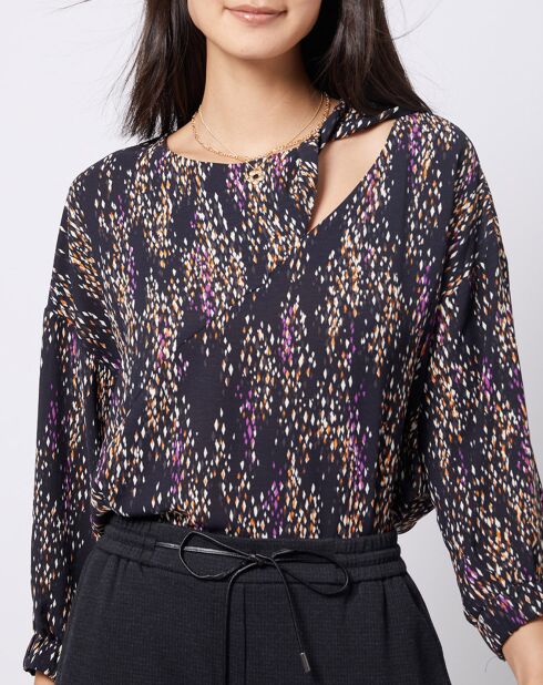 Blouse fluide à motif et découpe multicolore