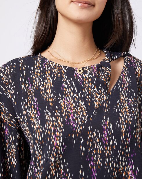 Blouse fluide à motif et découpe multicolore