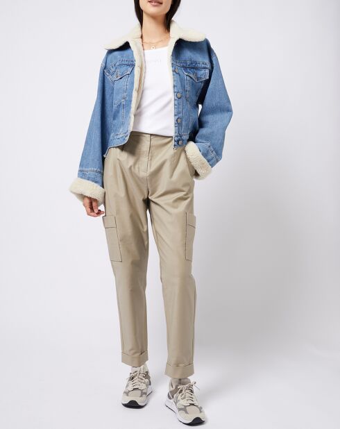 Veste en jean courte intérieur fourré sherpa bleue