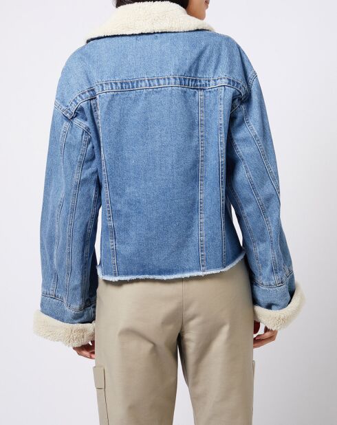 Veste en jean courte intérieur fourré sherpa bleue