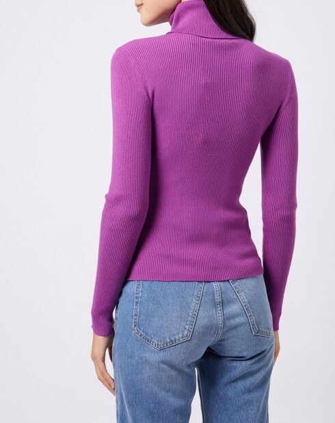 Pull col roulé en Maille fine côtelée violet vif