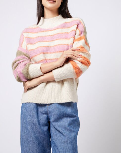 Pull rayé en laine mélangée col cheminé multicolore