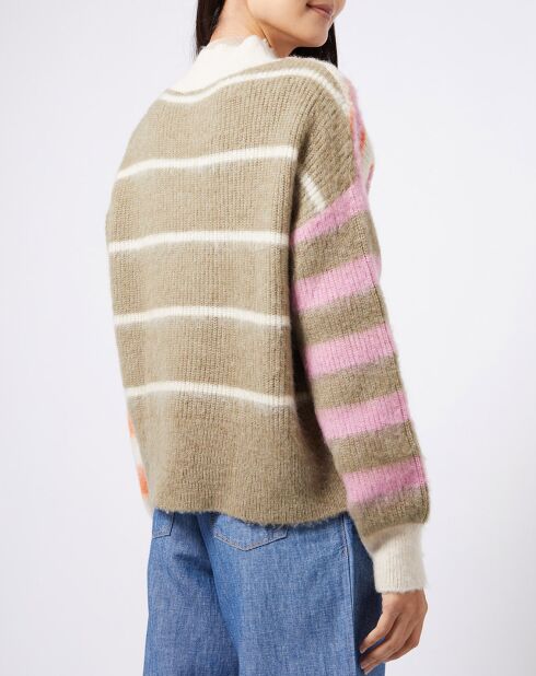 Pull rayé en laine mélangée col cheminé multicolore