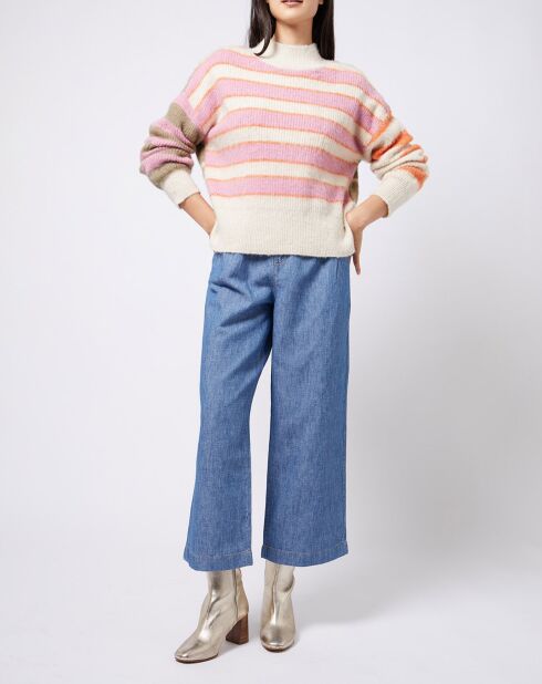 Pull rayé en laine mélangée col cheminé multicolore