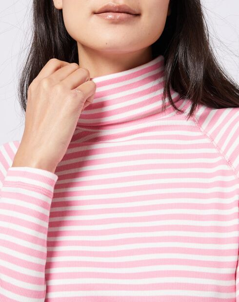 Sous-pull en Coton col roulé à rayures rose/blanc