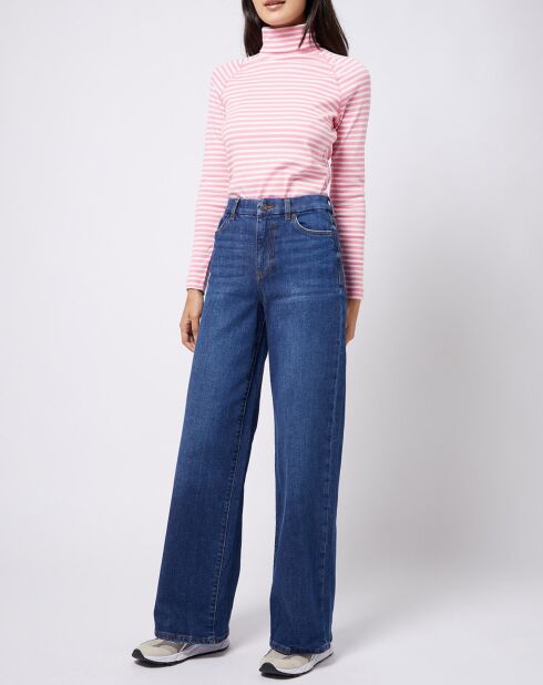 Sous-pull en Coton col roulé à rayures rose/blanc