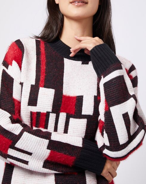 Pull graphique en Maille mélangée tricolore noir/rouge/blanc