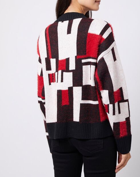 Pull graphique en Maille mélangée tricolore noir/rouge/blanc