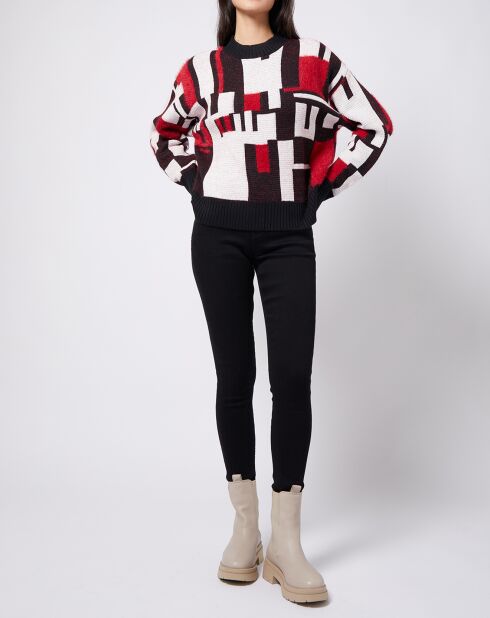 Pull graphique en Maille mélangée tricolore noir/rouge/blanc
