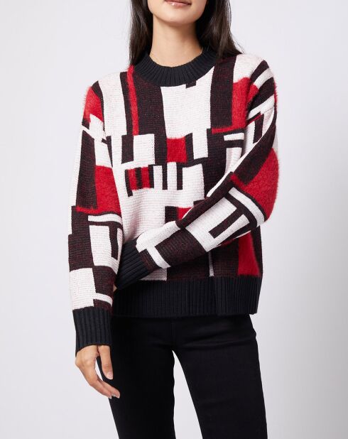 Pull graphique en Maille mélangée tricolore noir/rouge/blanc