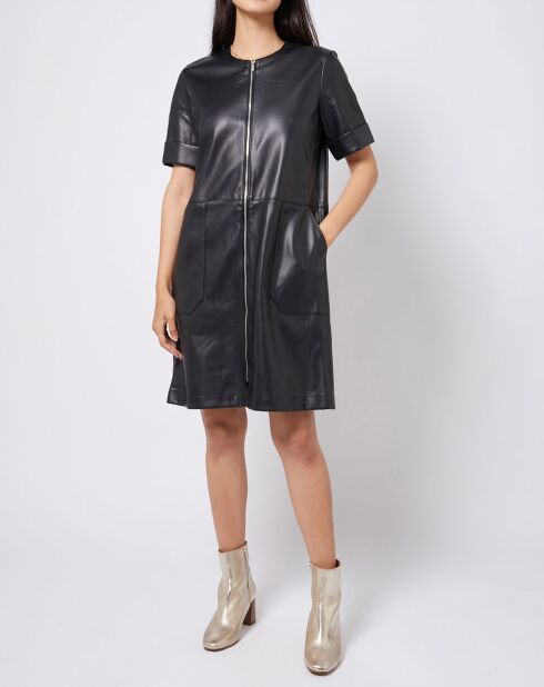 Robe courte zippée façon cuir noire