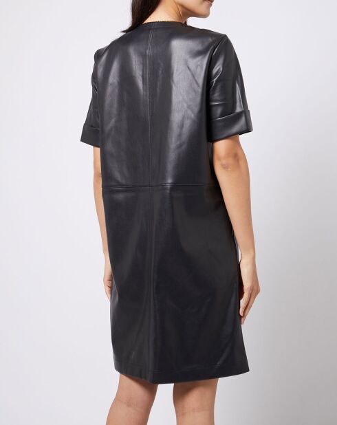 Robe courte zippée façon cuir noire