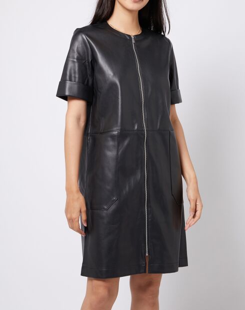 Robe courte zippée façon cuir noire