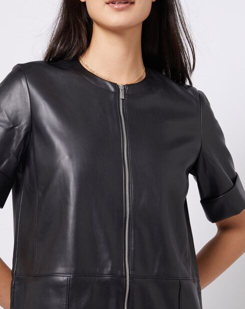 Robe courte zippée façon cuir noire