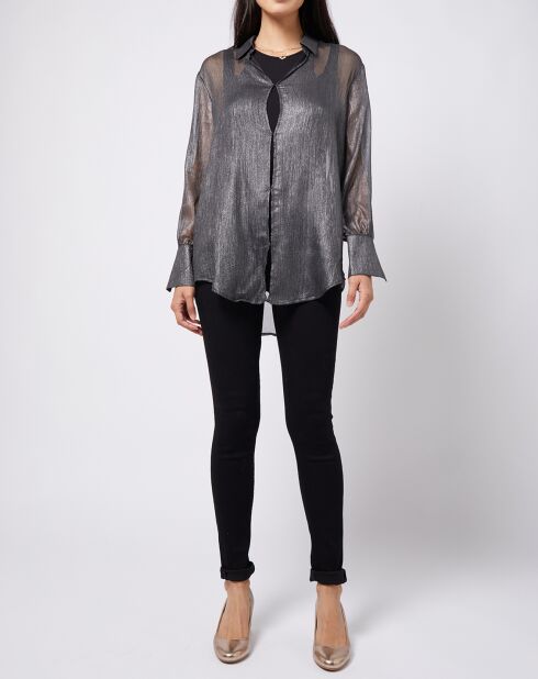 Blouse lurex 2 en 1 gris foncé